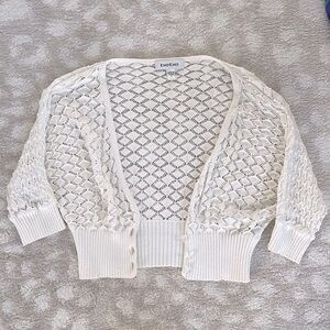 Vintage Bebe White Knit Crochet Shrug with Crystal Buttons- Balletcore Coquette